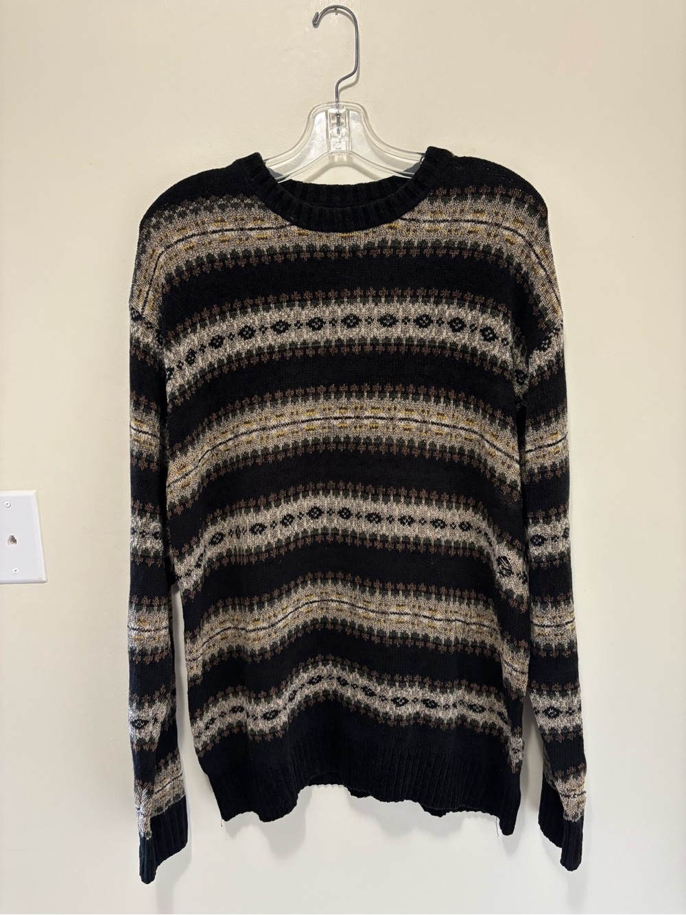 Profilo Classics Vintage Black Fair Isle Pattern Crewneck Sweater